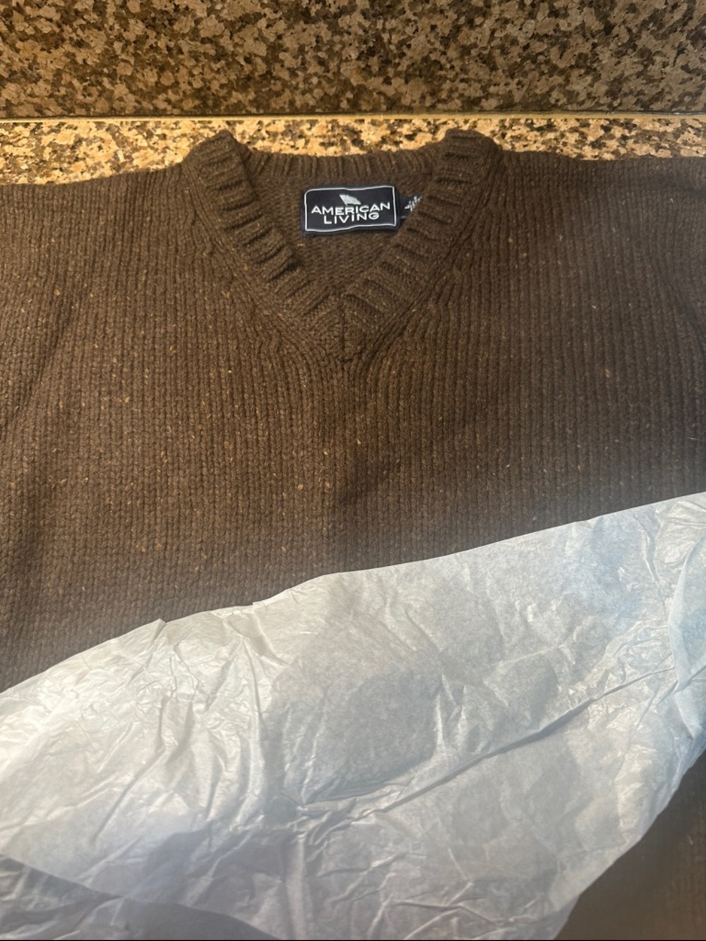 American Living Men's Dark Brown V-Neck Ribbed Sweater